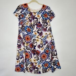 Betsey Johnson Floral Print CDC Dress Size 8 Short Sleeve Lined Colorful Spring